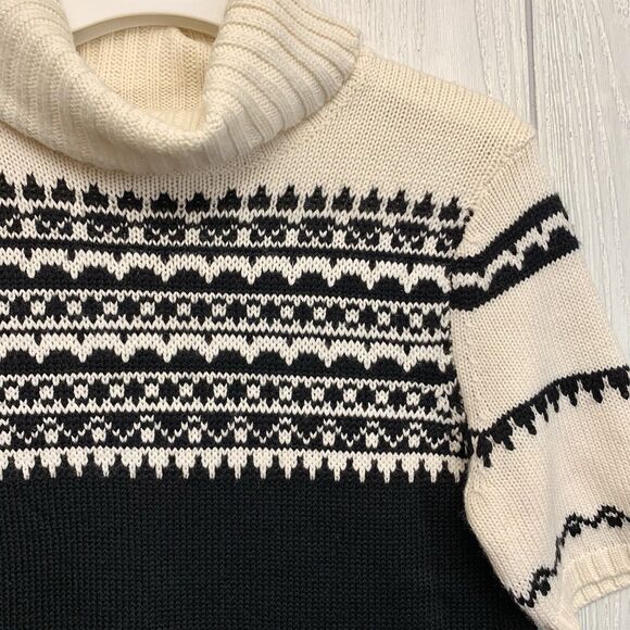 LOFT Cream Black Short Sleeve Turtleneck Sweater Small - Picture 2 of 3